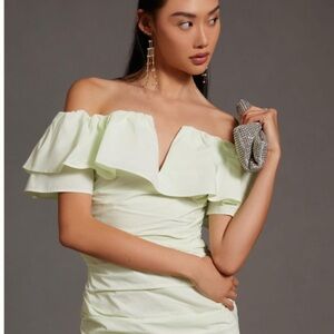 Anthropologie Maeve ruched ruffle dress light green new with tags size 16